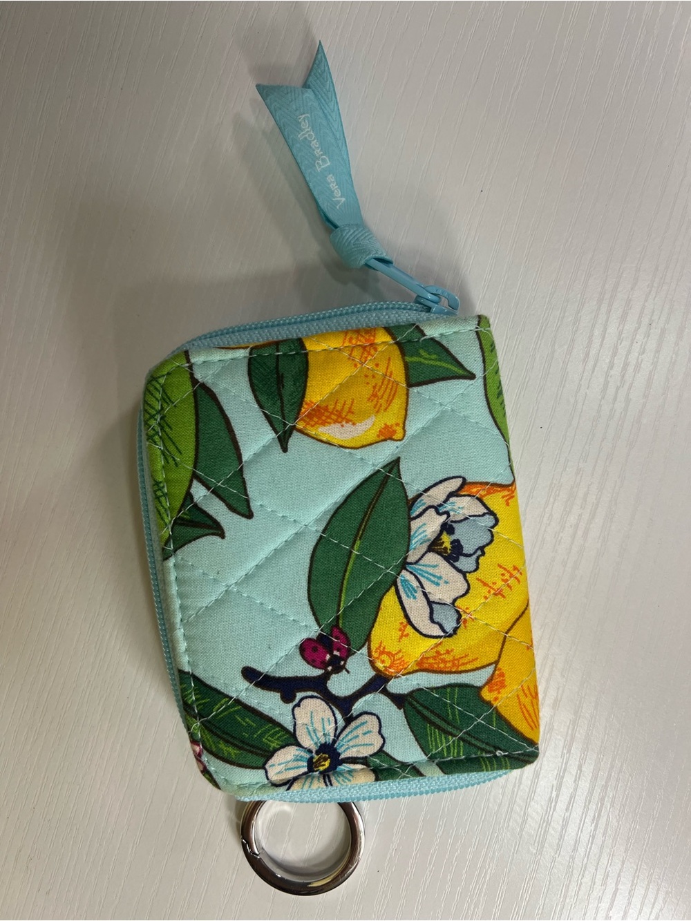 Vera Bradley Lemon Floral Quilted Key Wallet - Turquoise & Yellow